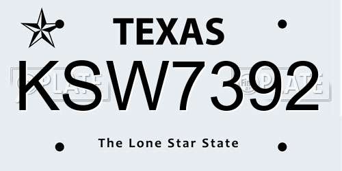 KSW7392 Texas License Plate