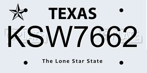 KSW7662 Texas License Plate