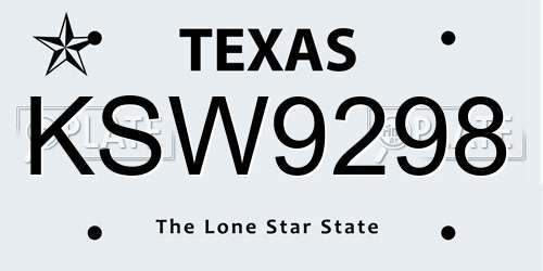 KSW9298 Texas License Plate