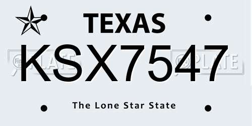 KSX7547 Texas License Plate