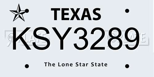 KSY3289 Texas License Plate