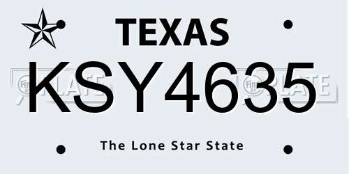 KSY4635 Texas License Plate
