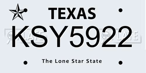 KSY5922 Texas License Plate