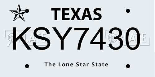 KSY7430 Texas License Plate