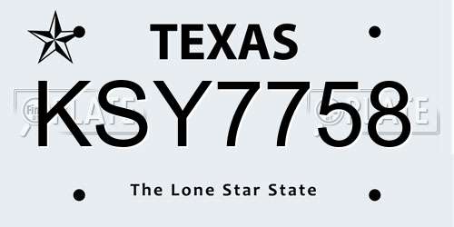 KSY7758 Texas License Plate