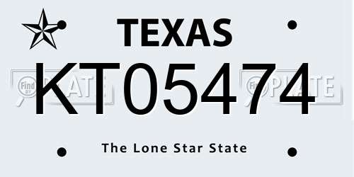 KT05474 Texas License Plate