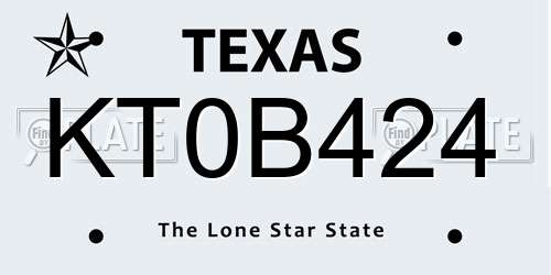 KT0B424 Texas License Plate