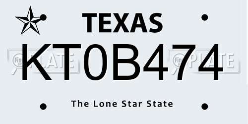 KT0B474 Texas License Plate