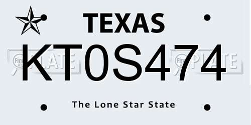 KT0S474 Texas License Plate