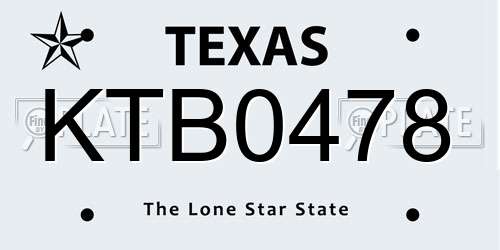 KTB0478 Texas License Plate