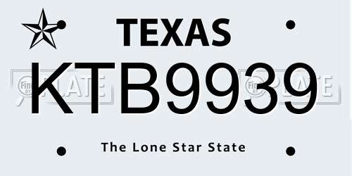 KTB9939 Texas License Plate