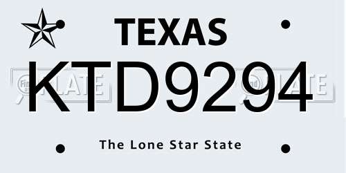 KTD9294 Texas License Plate