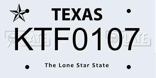 KTF0107 Texas License Plate