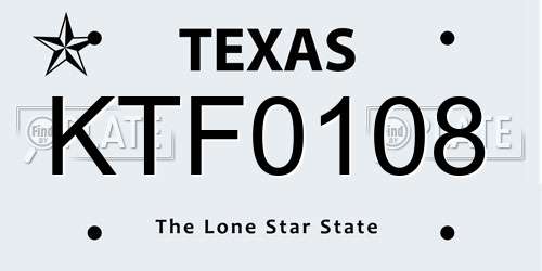 KTF0108 Texas License Plate