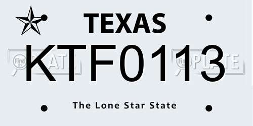 KTF0113 Texas License Plate