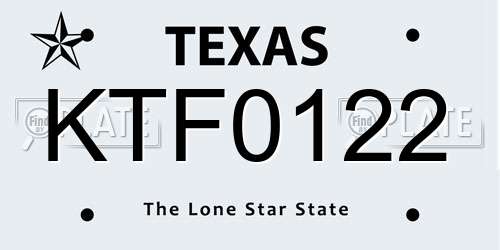 KTF0122 Texas License Plate