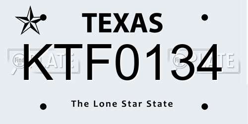 KTF0134 Texas License Plate