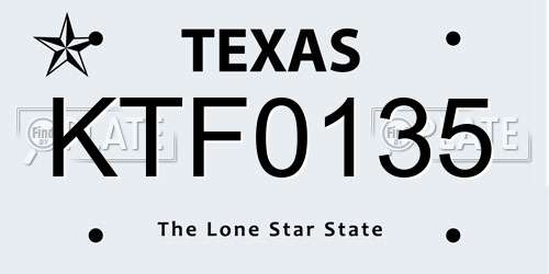 KTF0135 Texas License Plate