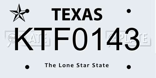 KTF0143 Texas License Plate