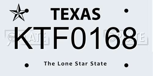 KTF0168 Texas License Plate