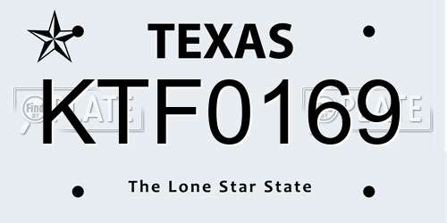 KTF0169 Texas License Plate
