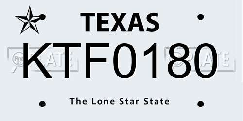 KTF0180 Texas License Plate