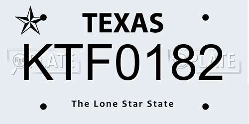 KTF0182 Texas License Plate