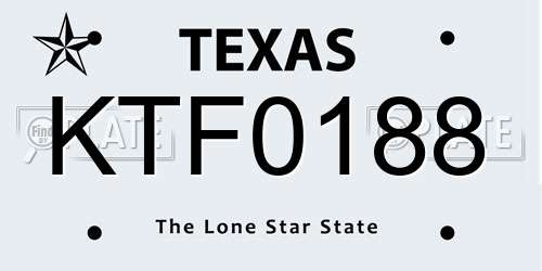 KTF0188 Texas License Plate