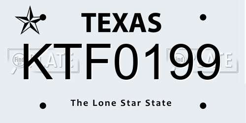 KTF0199 Texas License Plate