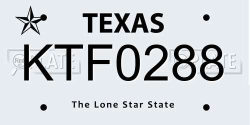 KTF0288 Texas License Plate