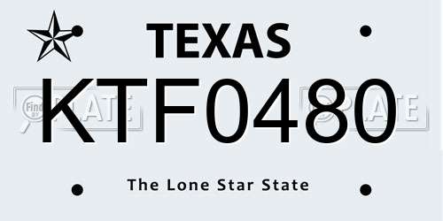KTF0480 Texas License Plate