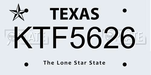 KTF5626 Texas License Plate
