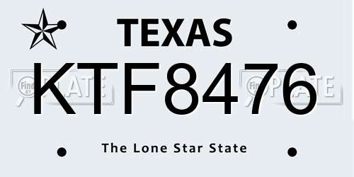 KTF8476 Texas License Plate