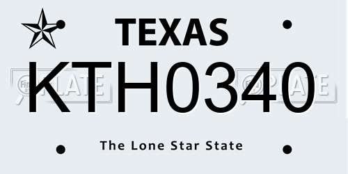 KTH0340 Texas License Plate