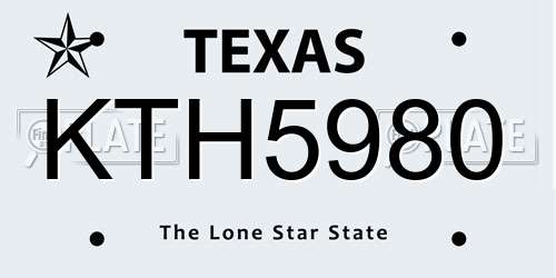 KTH5980 Texas License Plate