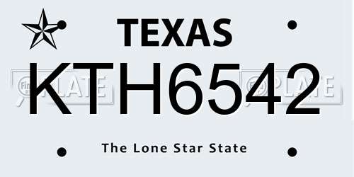 KTH6542 Texas License Plate