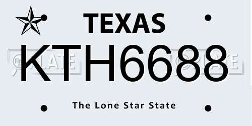 KTH6688 Texas License Plate