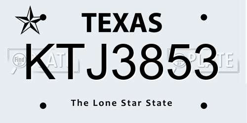 KTJ3853 Texas License Plate