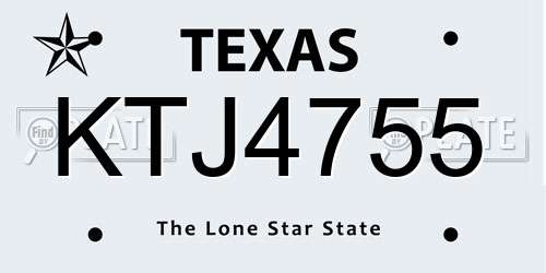 KTJ4755 Texas License Plate