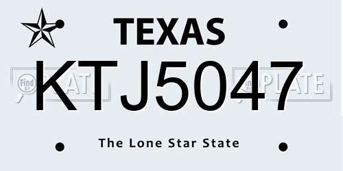 KTJ5047 Texas License Plate