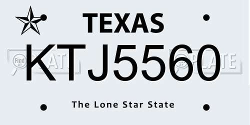 KTJ5560 Texas License Plate