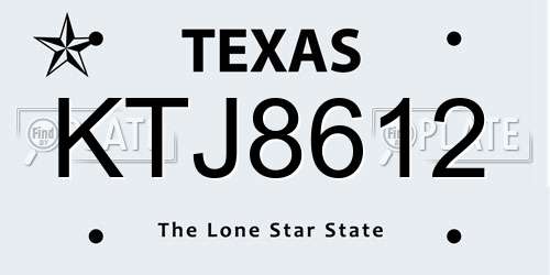 KTJ8612 Texas License Plate