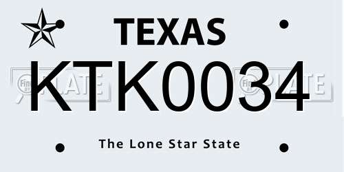 KTK0034 Texas License Plate