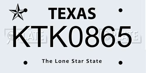 KTK0865 Texas License Plate