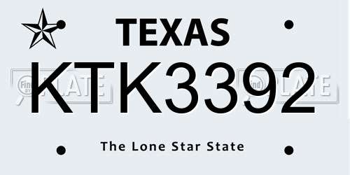 KTK3392 Texas License Plate