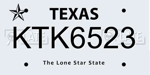 KTK6523 Texas License Plate
