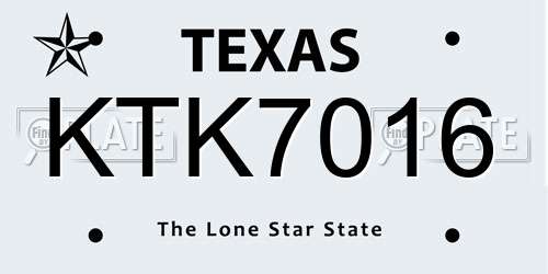 KTK7016 Texas License Plate