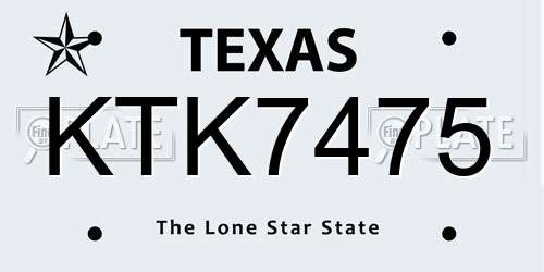 KTK7475 Texas License Plate