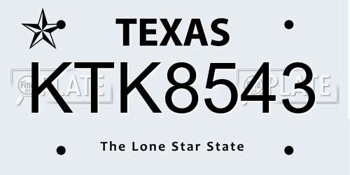 KTK8543 Texas License Plate