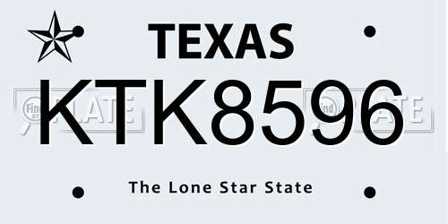 KTK8596 Texas License Plate